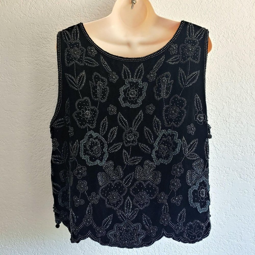 Vintage Black Beaded Floral Blouse - Picture 2 of 7